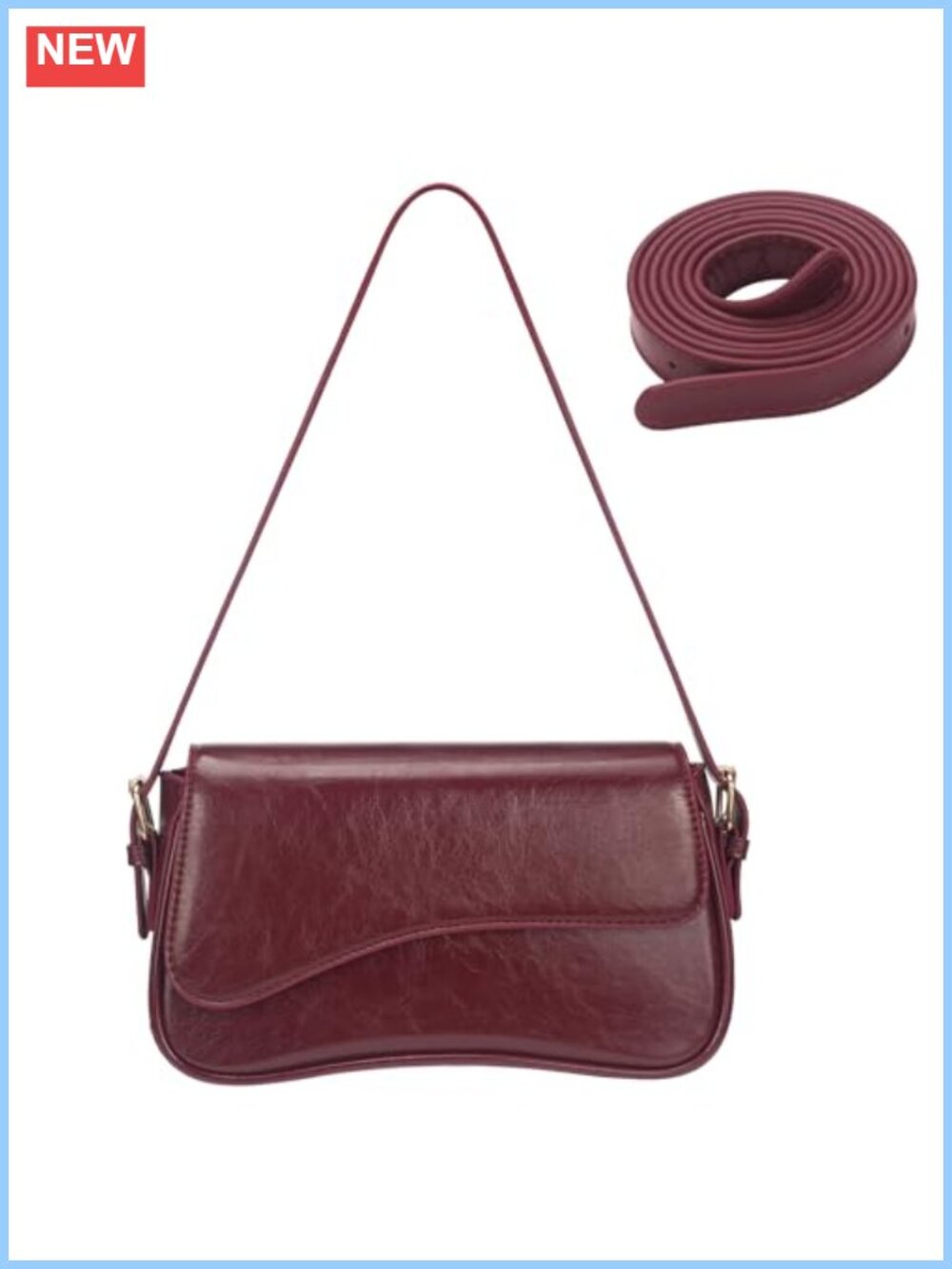 Y2K Crossbody Shoulder Bag with 2 Detachable Straps PU Leather Small Purse